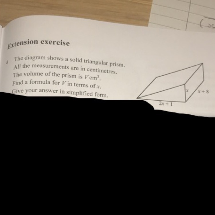 Find a formula for the volume in terms of x-example-1