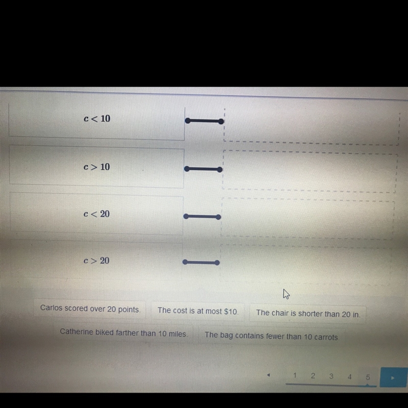 Drag the answer to Match the inequality with the situation it represents-example-1