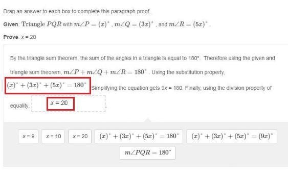 Drag an answer to each box to complete this paragraph proof.-example-1