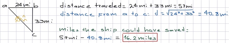 to avoid a large shallow reef a ship set a course from point a and traveled 24 miles-example-1