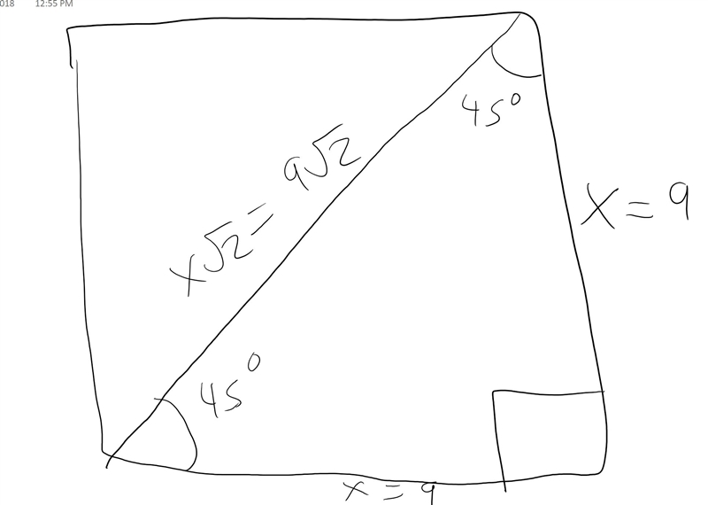 Find the diagonal of 9 inche square?-example-1