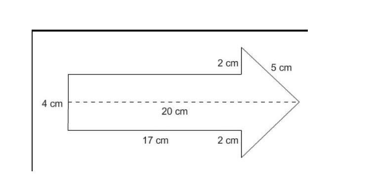 In the figure, the dashed line divides the arrow in half. What is the total area of-example-1