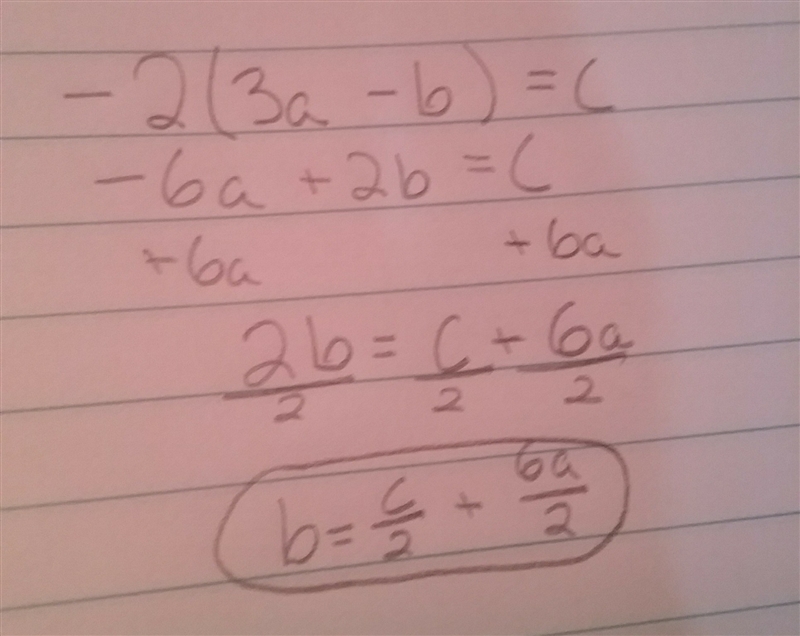 Please help! I need to know what the answer to this is: -2(3a-b)= c I need to solve-example-1