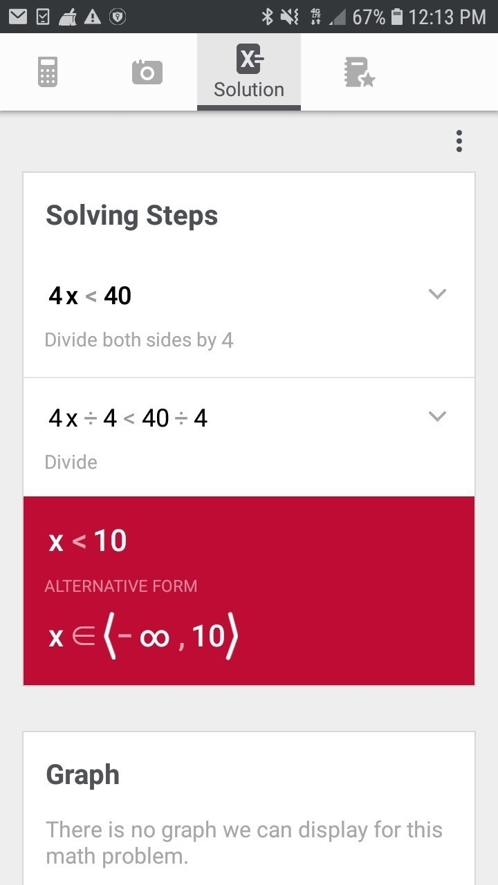 Solve and graph 4x<40-example-1