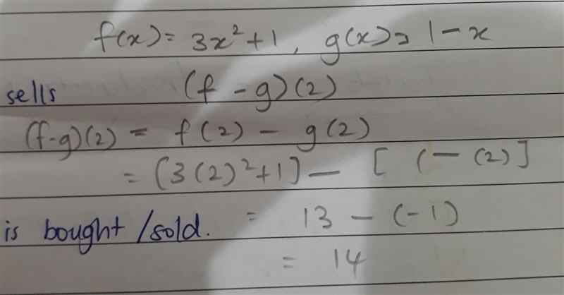 If f(x)=3x^2+1 and g(x)=1-x what is the value of (f-g)(2)-example-1