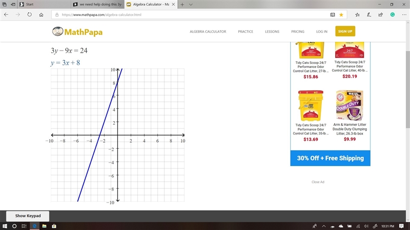 We need help doing this 3y-9x=24-example-1