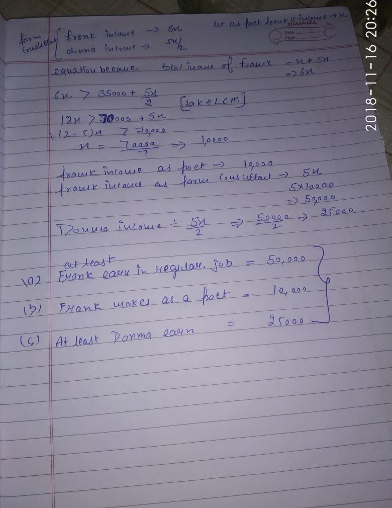 Frank earns 5 times a much in his regular job as a farm consultant than he does as-example-1