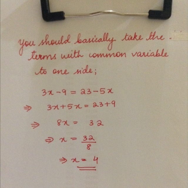 3x-9=23-5x what is these?-example-1