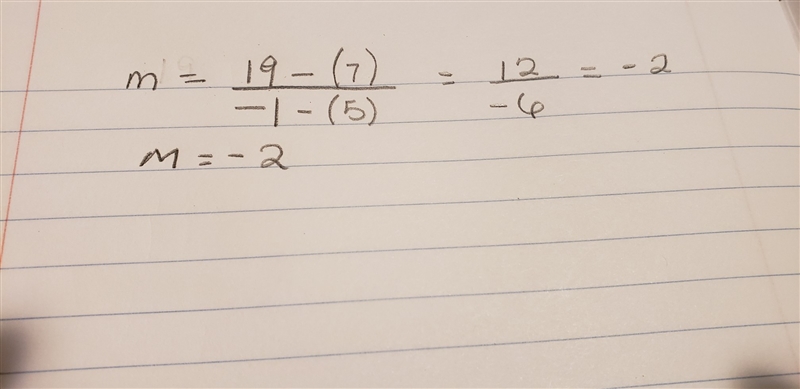 What is the slope of the line passing through the points (5,7) and (−1,19)?-example-1