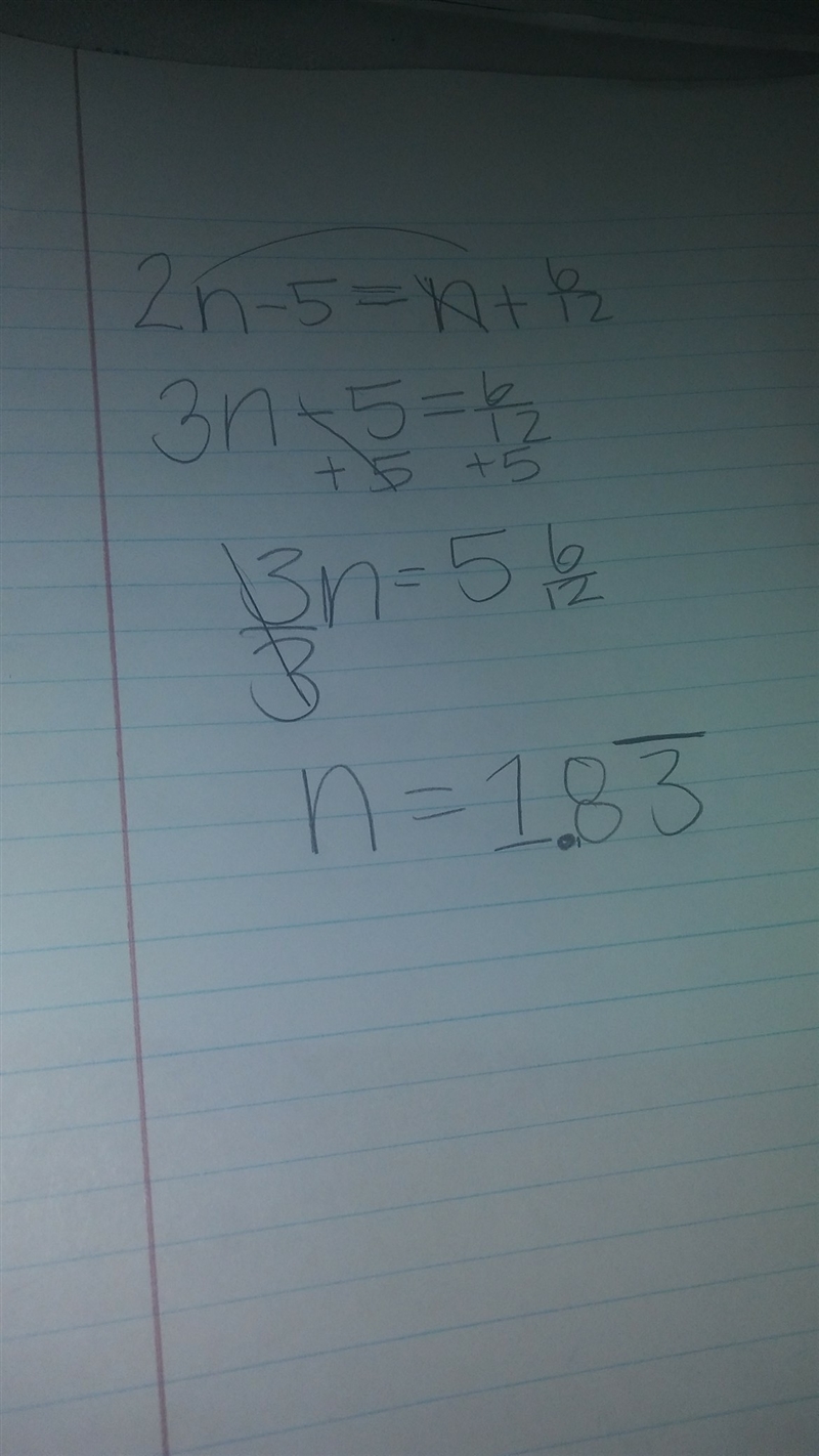 2n-5=n+6/12 What is the value of n-example-1