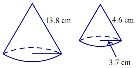 The two cones are similar. Find the surface area of the larger cone. Round your answer-example-1