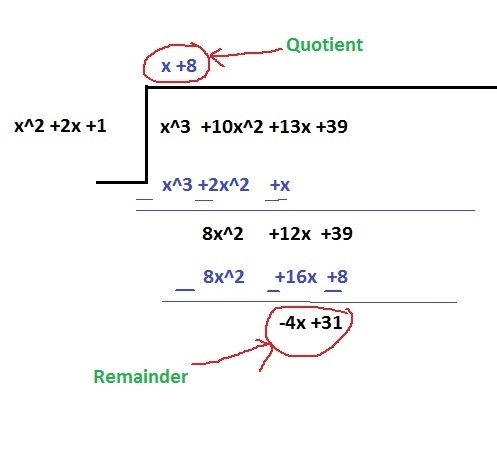 Select the correct answer. Rewrite the expression x^3+10x^2+13x+39/x^2+2x+1 in the-example-1