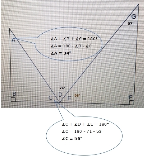 In the figure, angle D measures 71º and angle G measures 37º. What is the measurement-example-1