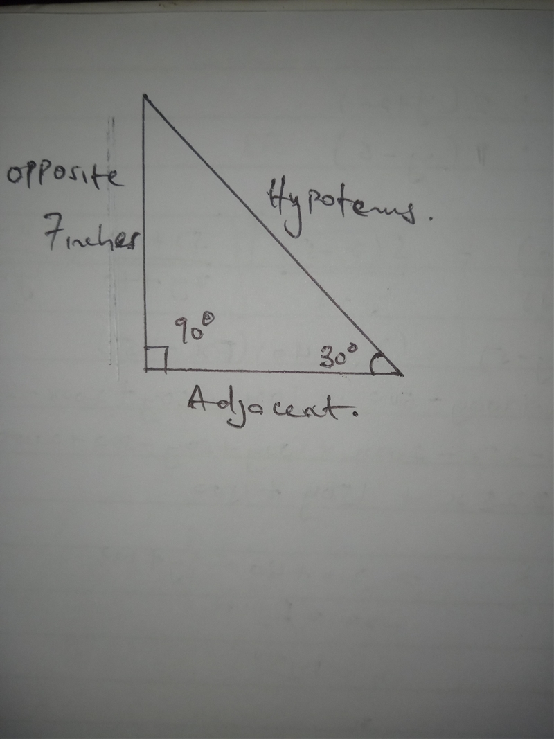 In a right triangle the leg opposite to the acute angle of 30 degrees in 7in. Find-example-1