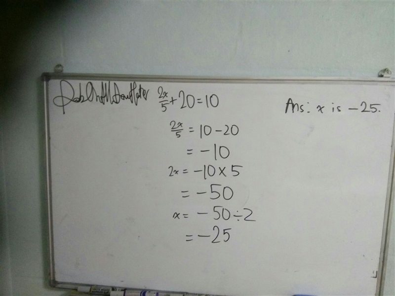 Start with the number x. If you multiply the number by 2, divide by 5, and add 20, you-example-1