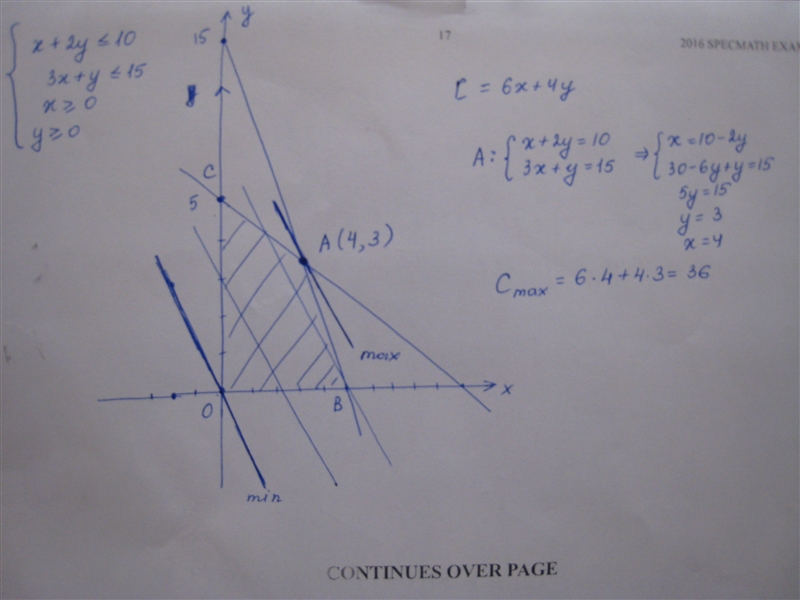 Maximize C = 6x+4y Constraints: x + 2y less than or equal to 10 3x + y less than or-example-1