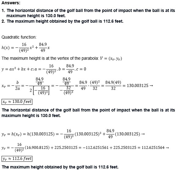 A golf ball is struck by a​ 60-degree golf club at an initial velocity of 9898 feet-example-1