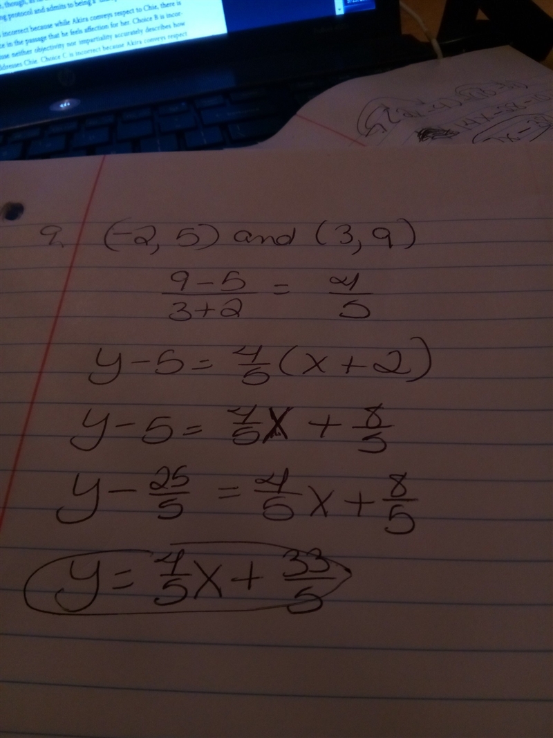 Detections for the last 2/3 : whirred the equation in point-slope form and slope-intercept-example-1