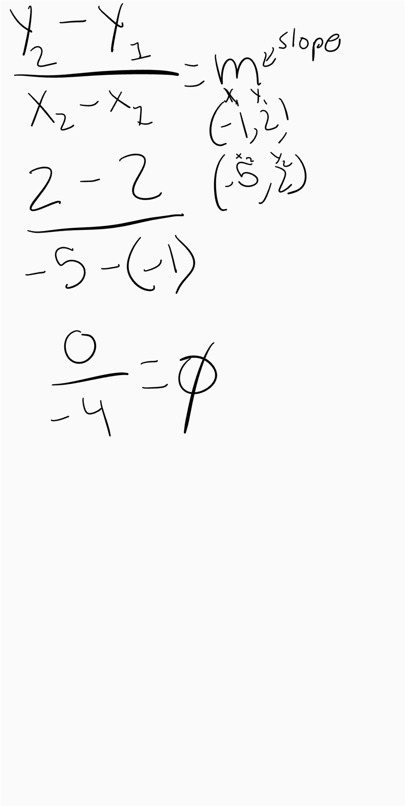 Find the slope of the line that passes through each pair of points.C(-1,2),d(-5,2)-example-1