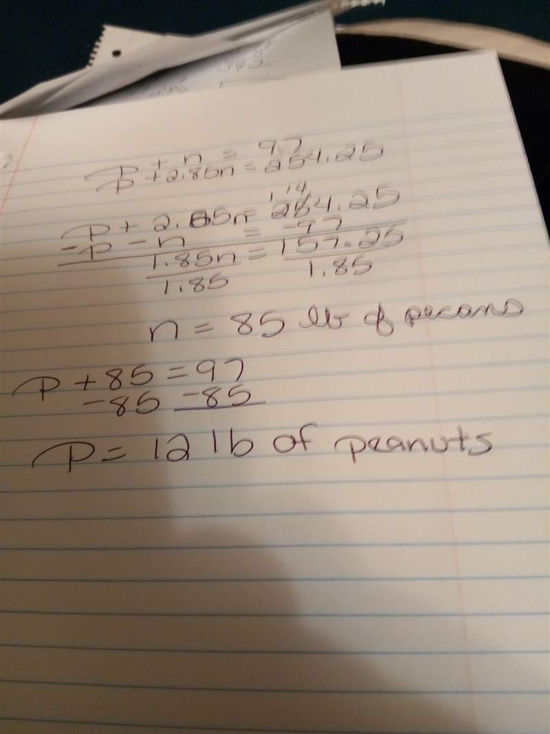 A nut mixture of peanuts and pecans at a small fair is $1.00 per pound of peanuts-example-1