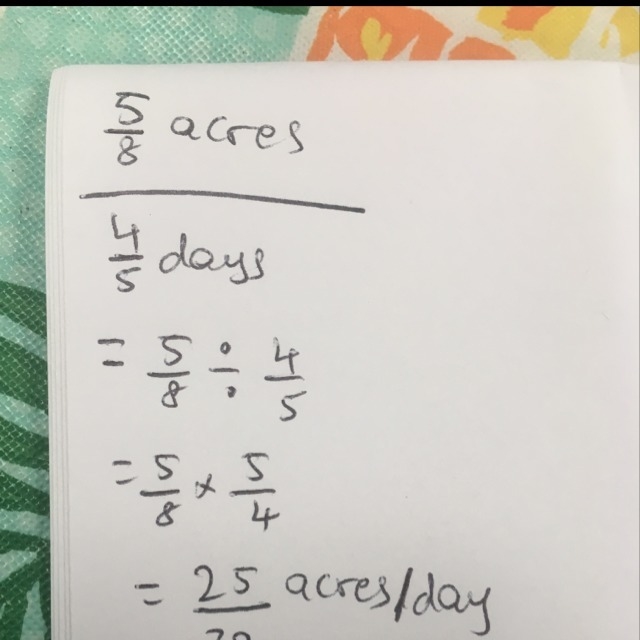 A group of workers can plant 5/8 acres in 4/5 days. What is the unit rate in acres-example-1