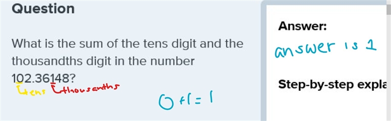 What is the sum of the tens digit and the thousandths digit in the number 102.36148?-example-1