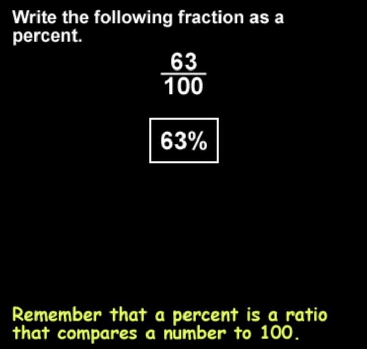 A basketball player made 63 out of 100 attempted free throws. What percent of free-example-1