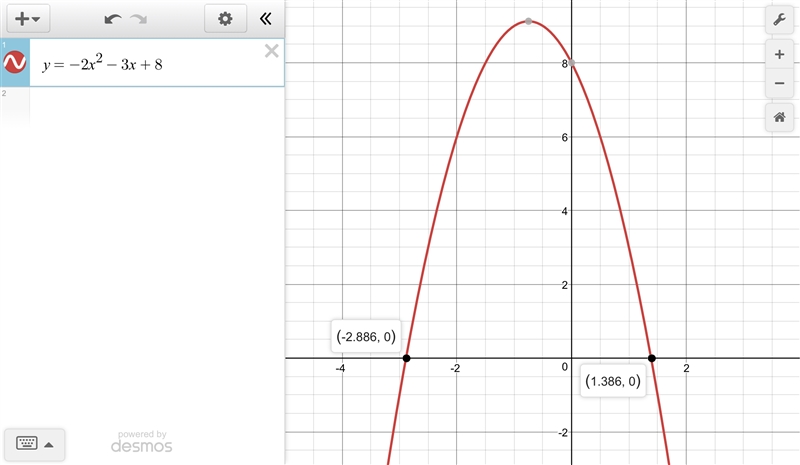 What is the value of the discriminant b^2-4ac for the quatrain equation 0=-2x^2-3x-example-1