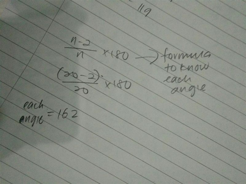 What is the size of each interior angle in a regular polygon woth 20 sides-example-1