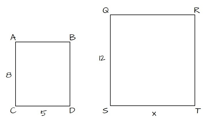 Rectangle ABCD is similar to rectangle QRST. The width of ABCD is 5 inches and the-example-1