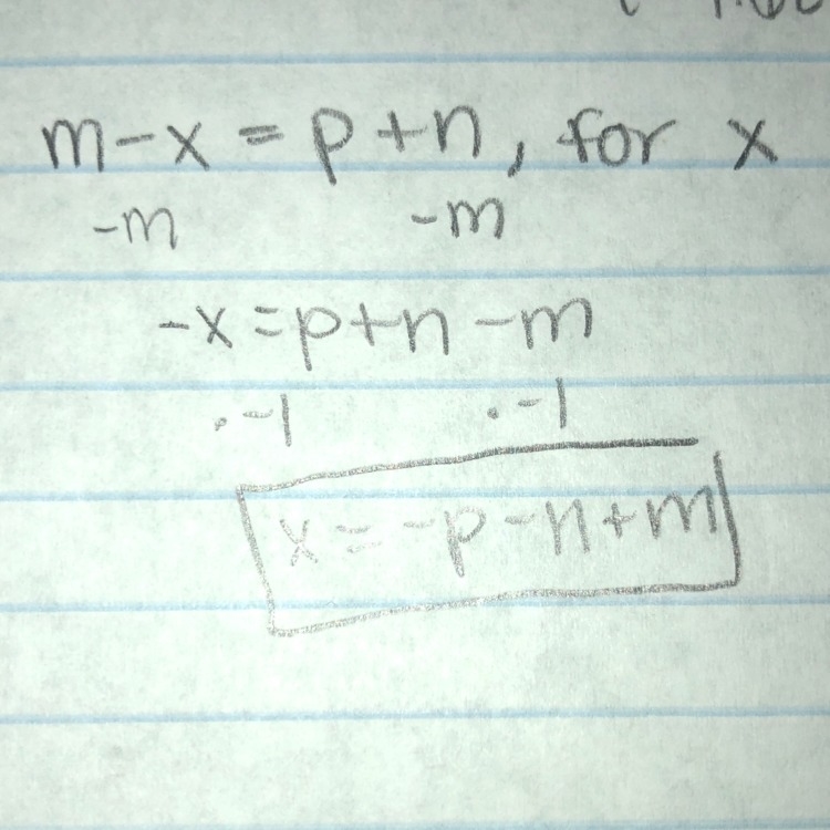 M-x=p+n, for x how do i solve step by step-example-1