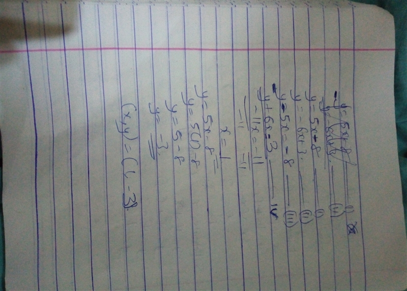 How do I use elimination for the equations y=5x-8 and y=-6x+3?-example-1