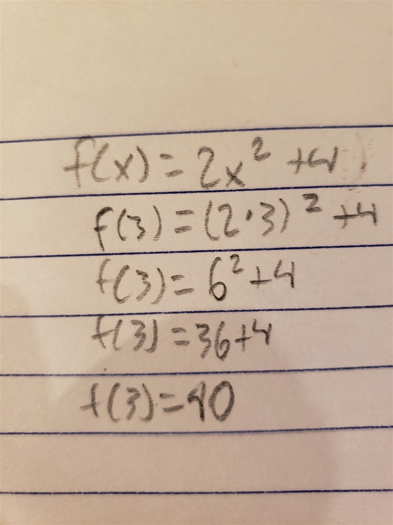 If f(x) =2x to the second power +4 find f(3)-example-1