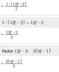 What is f in 9f = 1/2(12f - 2)?-example-1