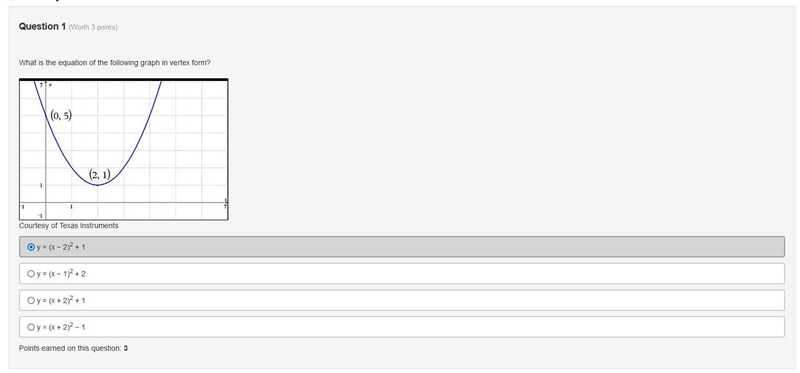 What is the equation of the following graph in vertex form? (3 points) parabolic function-example-1