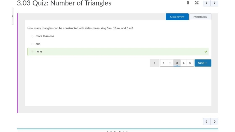 How many triangles can be constructed with sides measuring 5 m, 16 m, and 5 m? none-example-1