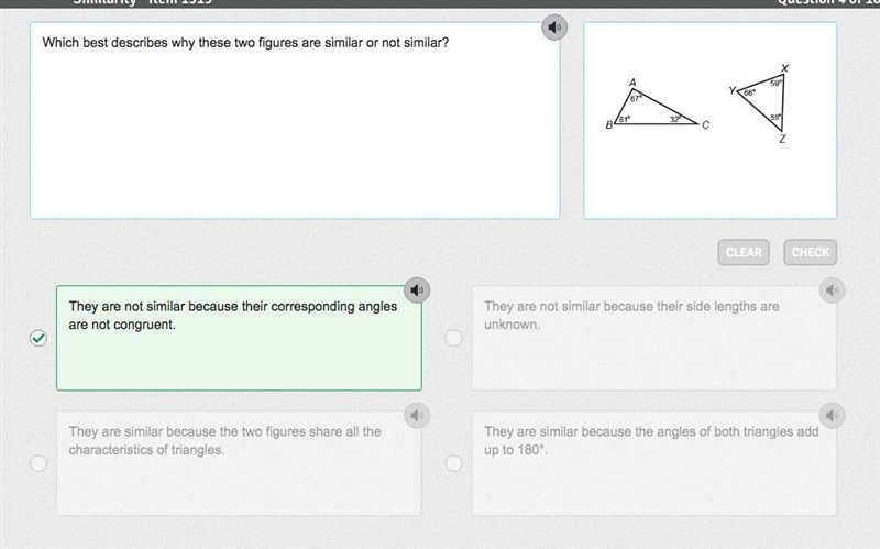 Which best describes why these two figures are similar or not similar?-example-1