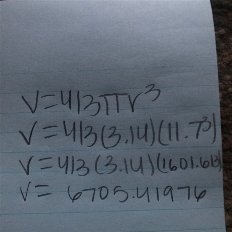 Please, please help. The diameter of a sphere is 23.4 in find the following: surface-example-1