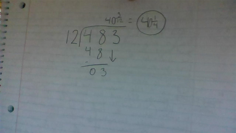 Simplify 483/12 using long division method-example-1