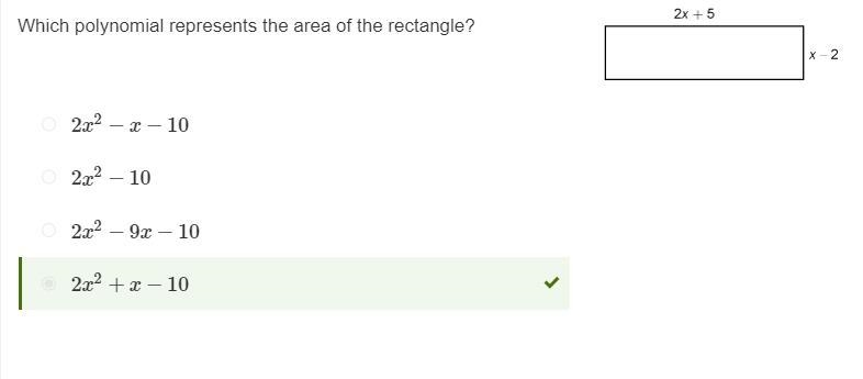 20 POINTS TO WHOEVER ANSWER Which polynomial represents the area of the rectangle-example-1