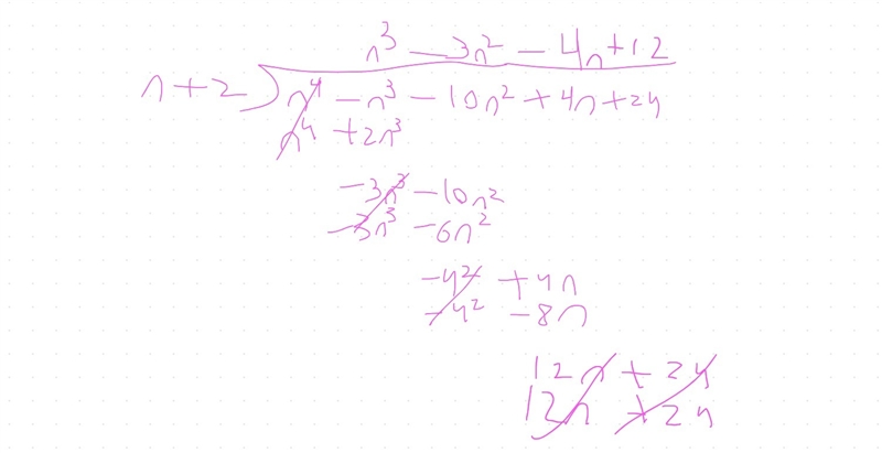 (n^4 - n^3 - 10n^2 + 4n + 24) / (n + 2)-example-1