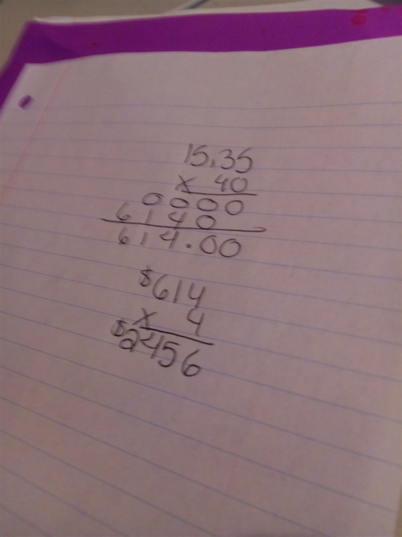 Tim makes 15.35 per hour. He works 40 hours per week. How much does he make per month-example-1