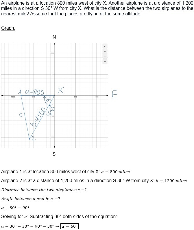 An airplane is at a location 800 miles west of city X. Another airplane is at a distance-example-1