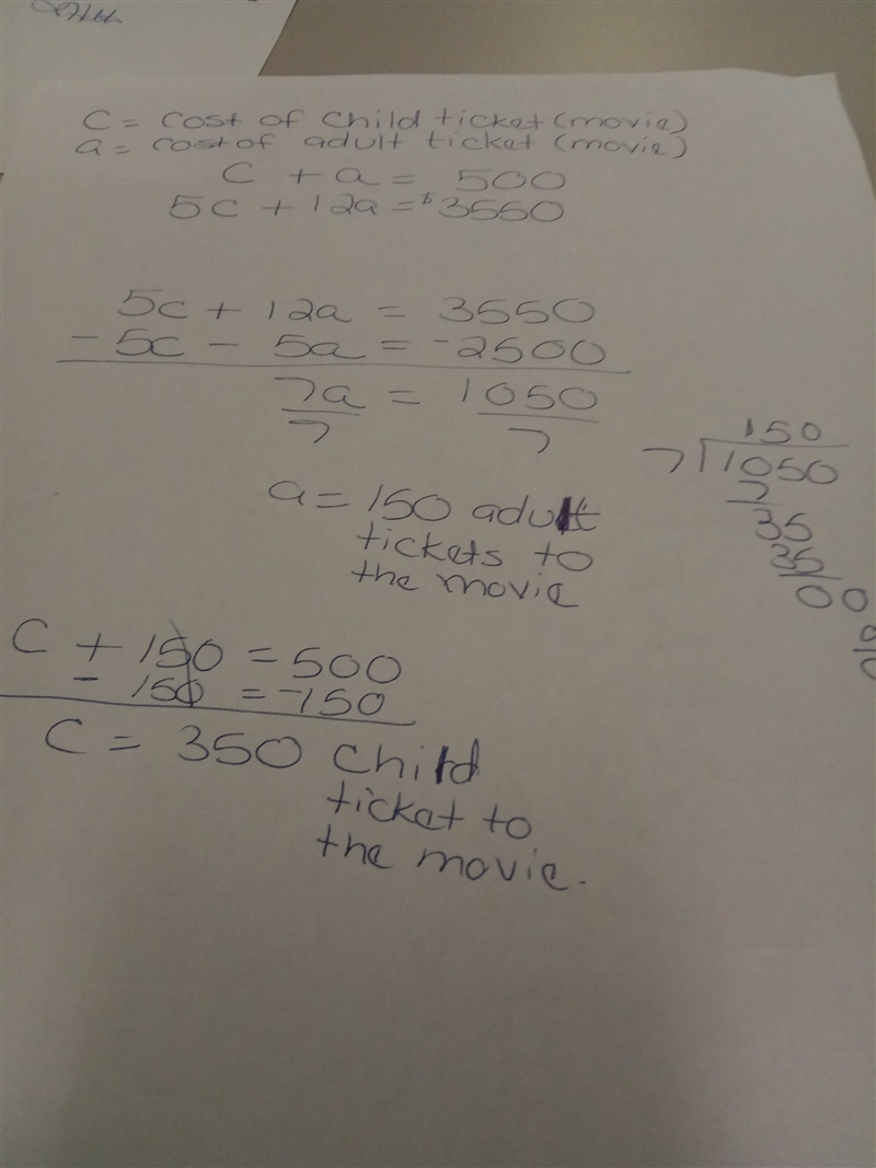 adult tickets to a movie cost $12 while children tickets cost $5. if a total of 500 tickets-example-1