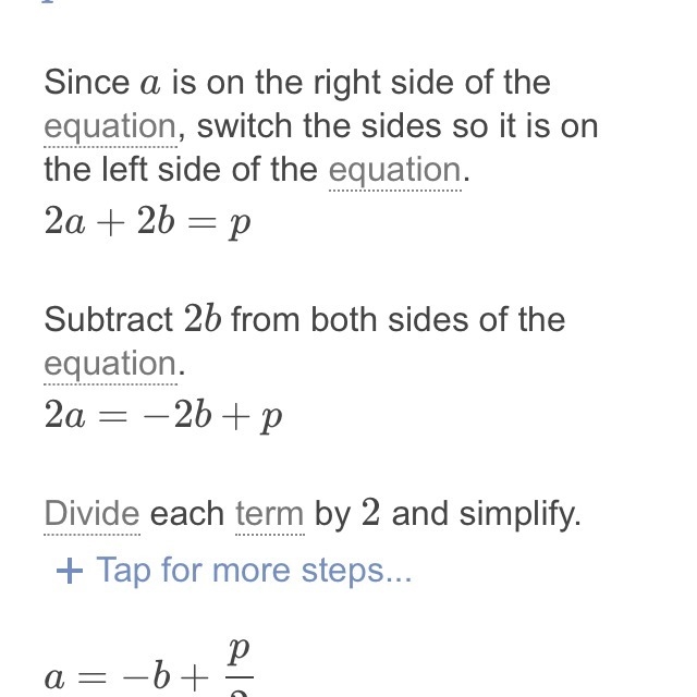 Solve for a p=2a+2b with showing steps-example-1