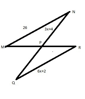 Point P is the midpoint of both MR and NQ, which are on the same line. If MN=26, NP-example-1