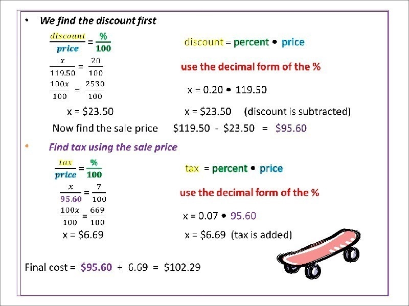 $119.50 skateboard; 20% off; 7% tax-example-1