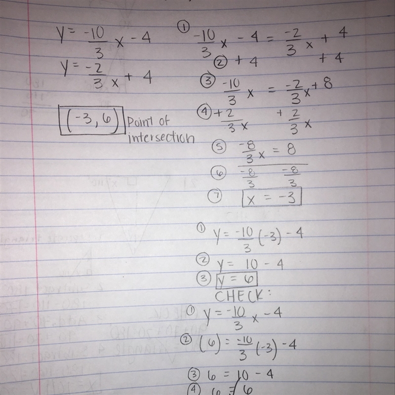 How do i solve this? Y=-10/3x-4 y=-2/3x+4-example-1