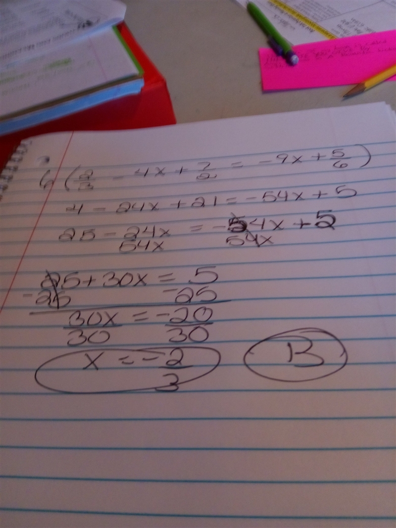 Solve 2/3-4x+7/2=-9x+5/6 A.x=-3/2 B.x=-2/3 C.x=2/3 D.x=3/2-example-1