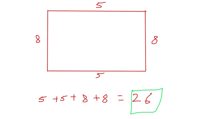 the width of a rectangle is 8 inches and the length is 5 inches what is the perimeter-example-1